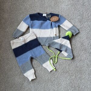 Striped Knit Baby Outfit Set with Hat